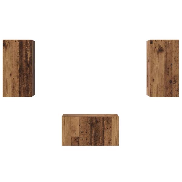 TV-Schrank-Set mit Regal Wandmontiert mit Speicher mit Tür 3 pcs Altholz 60 x 30 x 30 cm