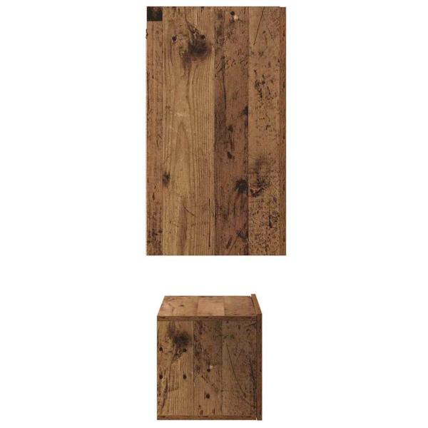 TV-Schrank-Set mit Regal Wandmontiert mit Speicher mit Tür 3 pcs Altholz 60 x 30 x 30 cm