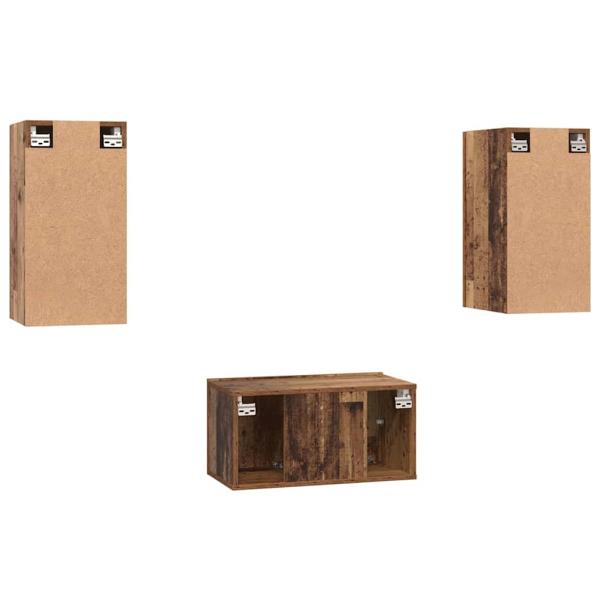 TV-Schrank-Set mit Regal Wandmontiert mit Speicher mit Tür 3 pcs Altholz 60 x 30 x 30 cm