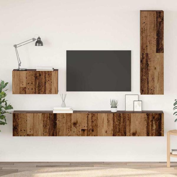 ARDEBO.de - TV-Schrank Set mit Regal Wandmontiert Sonstiges mit Speicher mit Tür 4 pcs Altholz Mittel Holzwerkstoff