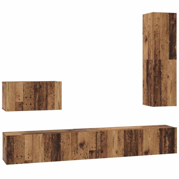 TV-Schrank Set mit Regal Wandmontiert Sonstiges mit Speicher mit Tür 4 pcs Altholz Mittel Holzwerkstoff