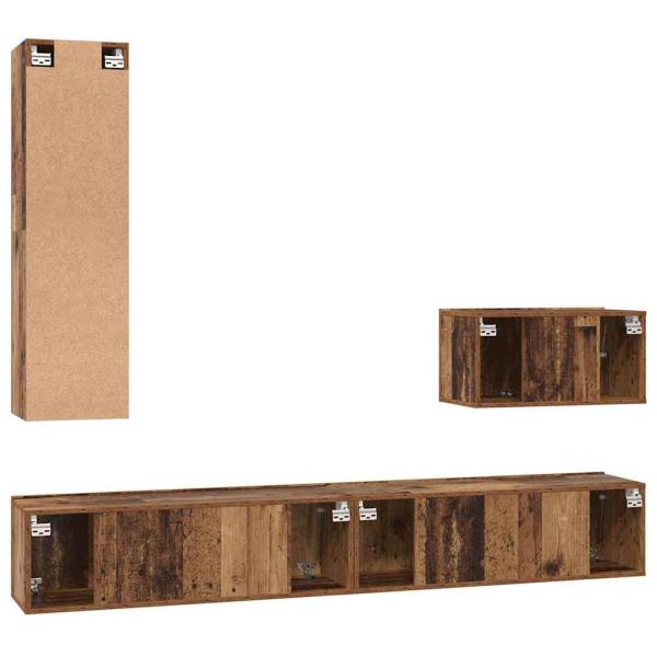 TV-Schrank Set mit Regal Wandmontiert Sonstiges mit Speicher mit Tür 4 pcs Altholz Mittel Holzwerkstoff