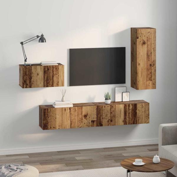 TV-Schrank-Set 4 pcs Altholz 30,5 x 30 x 90 cm Holzwerkstoff