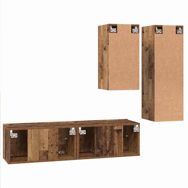 TV-Schrank-Set mit Regal Wandmontiert mit Speicher mit Tür 4 pcs Altholz 30,5 x 30 x 90 cm