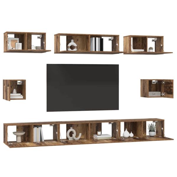 TV-Schrank Set mit Regal 8 pcs Altholz Mittel 30,5 x 30 x 30 cm