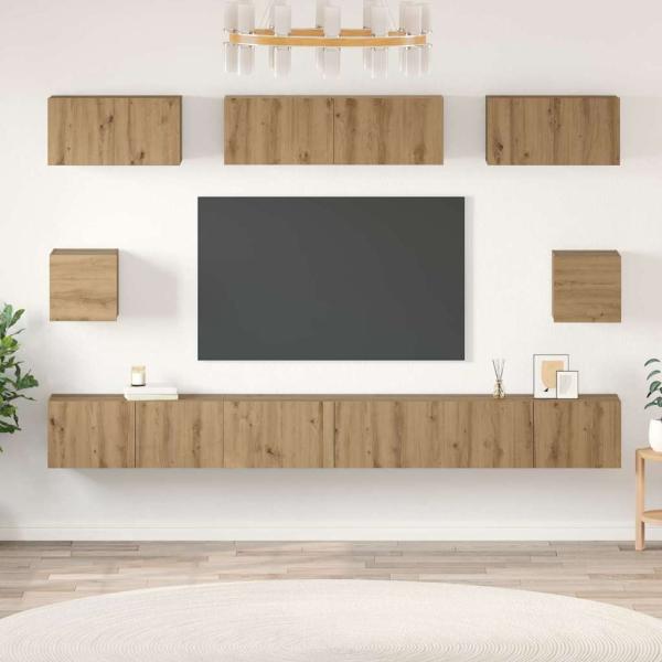 ARDEBO.de - TV-Schrank Set mit Regal Wandmontiert Sonstiges mit Speicher 8 pcs Eiche handwerklich