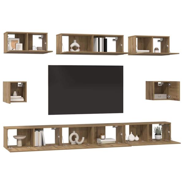 TV-Schrank Set mit Regal Wandmontiert Sonstiges mit Speicher 8 pcs Eiche handwerklich