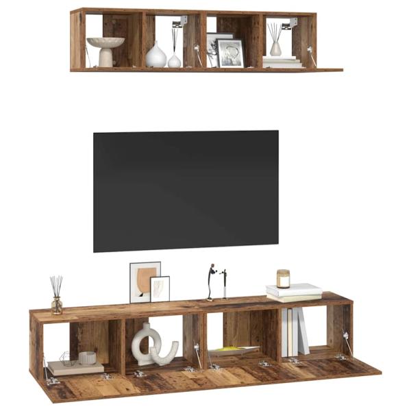 TV-Schrank Set Wandmontiert Sonstiges mit Speicher mit Tür 4 pcs Altholz Mittel Holzwerkstoff