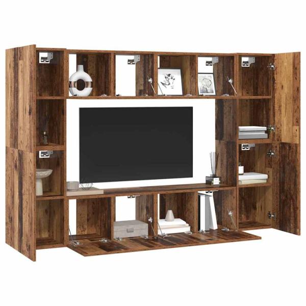 TV-Schrank-Set mit Regal Wandmontiert mit Speicher mit Tür 8 pcs Altholz 60 x 30 x 30 cm