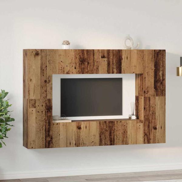 TV-Schrank-Set mit Regal Wandmontiert mit Speicher mit Tür 8 pcs Altholz 60 x 30 x 30 cm