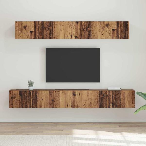 ARDEBO.de - TV-Schrank Set mit Regal Wandmontiert mit Speicher mit Tür 5 pcs Altholz Mittel Holzwerkstoff