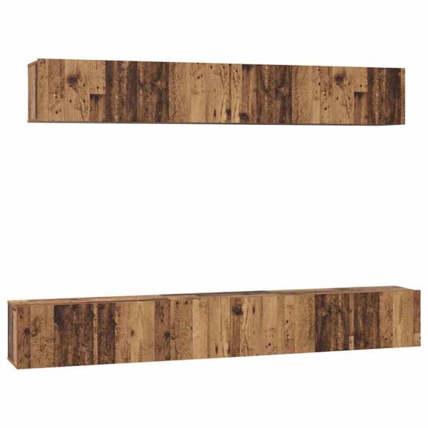 TV-Schrank Set mit Regal Wandmontiert mit Speicher mit Tür 5 pcs Altholz Mittel Holzwerkstoff