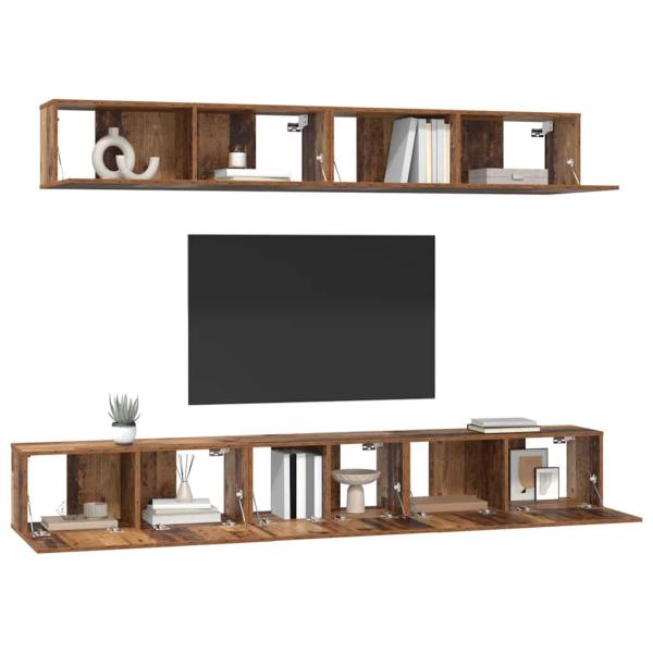TV-Schrank Set mit Regal Wandmontiert mit Speicher mit Tür 5 pcs Altholz Mittel Holzwerkstoff