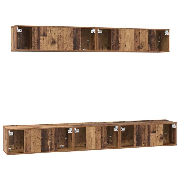 TV-Schrank Set mit Regal Wandmontiert mit Speicher mit Tür 5 pcs Altholz Mittel Holzwerkstoff