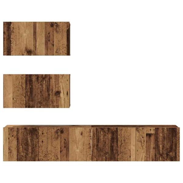 TV-Schrank-Set Wandmontiert mit Speicher mit Tür 4 pcs Altholz 80 x 30 x 30 cm