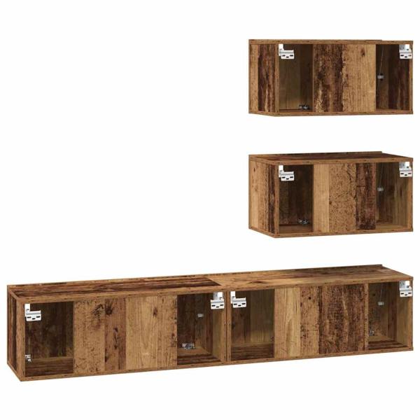 TV-Schrank-Set Wandmontiert mit Speicher mit Tür 4 pcs Altholz 80 x 30 x 30 cm
