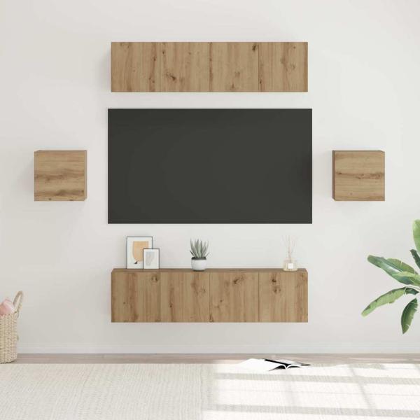 ARDEBO.de - TV-Schrank-Set Wandmontiert mit Speicher mit Tür 6 pcs Eiche handwerklich