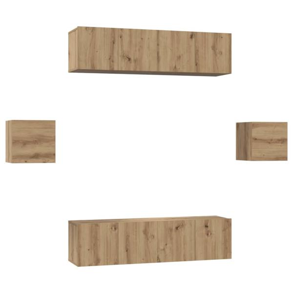 TV-Schrank-Set Wandmontiert mit Speicher mit Tür 6 pcs Eiche handwerklich