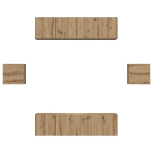 TV-Schrank-Set Wandmontiert mit Speicher mit Tür 6 pcs Eiche handwerklich