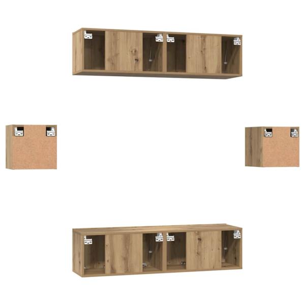 TV-Schrank-Set Wandmontiert mit Speicher mit Tür 6 pcs Eiche handwerklich