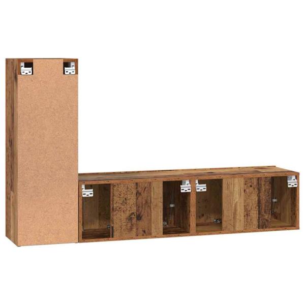 TV-Schrank-Set mit Regal Wandmontiert mit Speicher mit Tür 3 pcs Altholz 150,5 x 30 x 90 cm