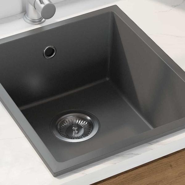 Küchenspüle mit Überlaufloch graues Granit