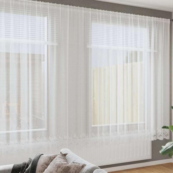 ARDEBO.de - Spitzenvorhang mit Vorhängen Floral Weiß 900 x 200 cm Polyester
