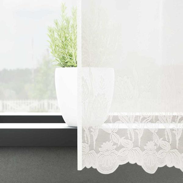 Spitzenvorhang mit Vorhängen Floral Weiß 900 x 200 cm Polyester
