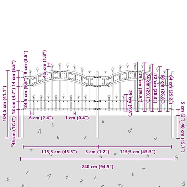 Gartenzaun Grau 115 cm Pulverbeschichteter Stahl