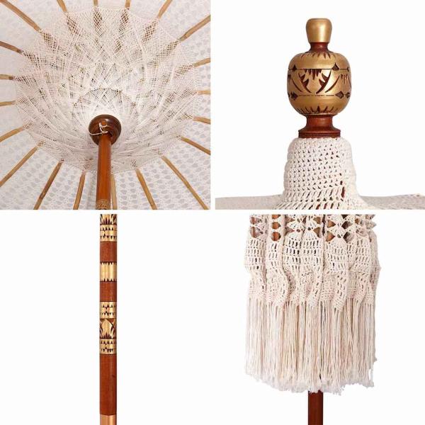 Sonnenschirm Sonstiges Creme x 250 cm Baumwolle und Massivholz