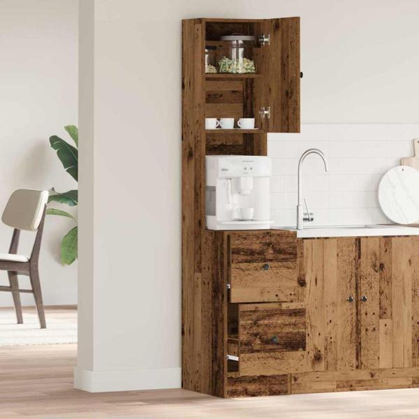 Küchenschrank mit Schubladen mit Regal mit Speicher mit Tür Altholz Holzwerkstoff