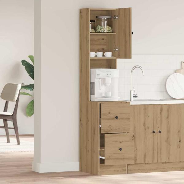 Küchenschrank mit Schubladen mit Regal mit Speicher mit Tür Eiche handwerklich Holzwerkstoff