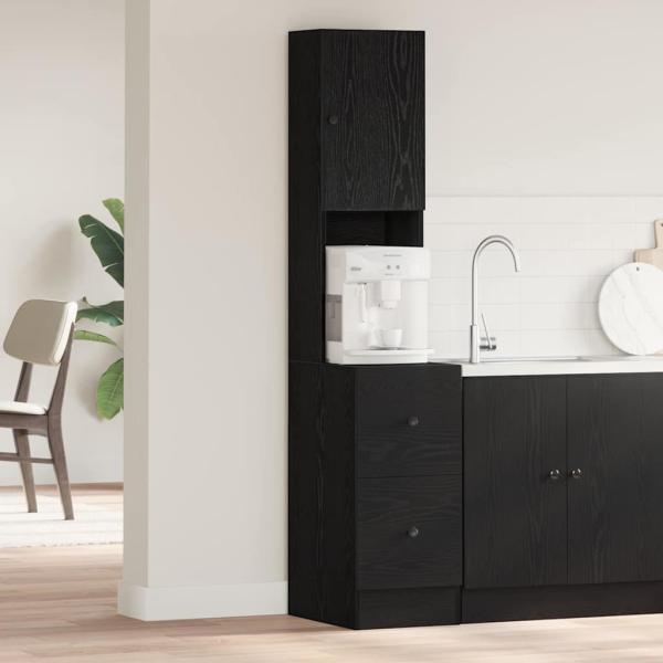 ARDEBO.de - Küchenschrank mit Schubladen mit Regal mit Speicher mit Tür Schwarze Eiche Holzwerkstoff
