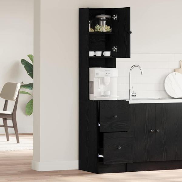 Küchenschrank mit Schubladen mit Regal mit Speicher mit Tür Schwarze Eiche Holzwerkstoff