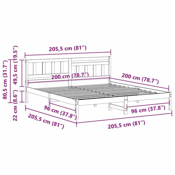 Bettgestell mit Kopfteil Braun 200 x 200 cm Massivkiefer