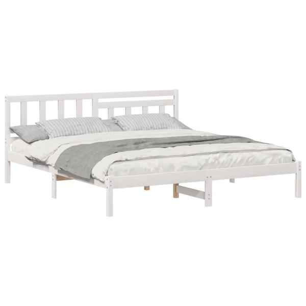 Bettgestell mit Kopfteil Weiß 200 x 200 cm Massivkiefer