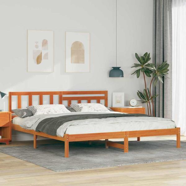 ARDEBO.de - Bettgestell mit Kopfteil Wachsbraun 200 x 200 cm Massivkiefer