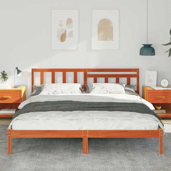 Bettgestell mit Kopfteil Wachsbraun 200 x 200 cm Massivkiefer