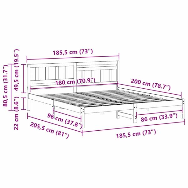 Bettgestell mit Kopfteil Braun 180 x 200 cm Massivkiefer