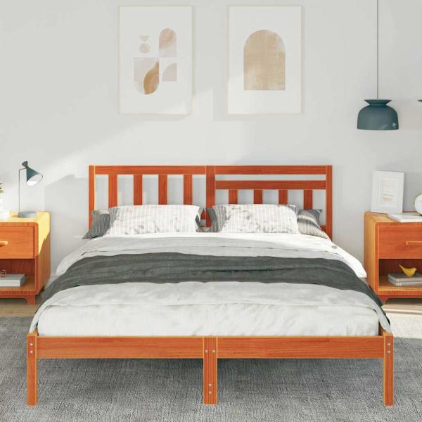 Bettgestell mit Kopfteil Wachsbraun 150 x 200 cm Massivkiefer