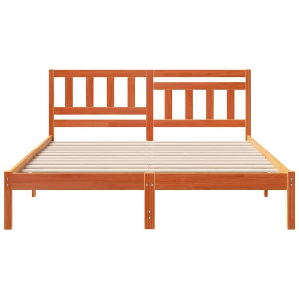 Bettgestell mit Kopfteil Wachsbraun 150 x 200 cm Massivkiefer