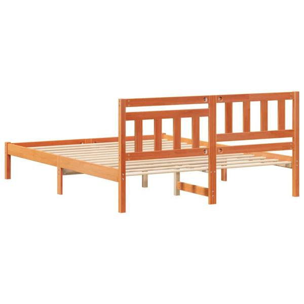 Bettgestell mit Kopfteil Wachsbraun 150 x 200 cm Massivkiefer