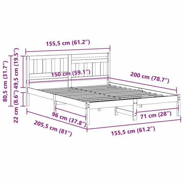 Bettgestell mit Kopfteil Wachsbraun 150 x 200 cm Massivkiefer