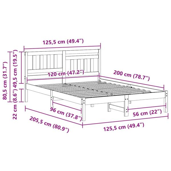 Bettgestell mit Kopfteil Wachsbraun 120 x 200 cm Massivkiefer