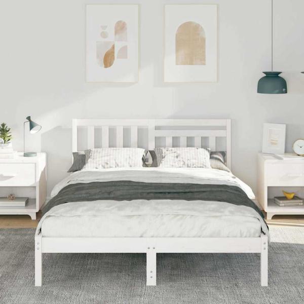 Bettgestell mit Kopfteil Weiß 140 x 190 cm Massivkiefer