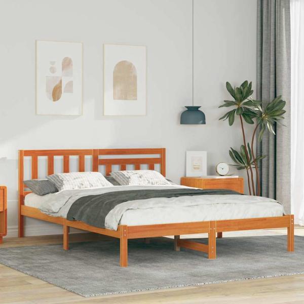 ARDEBO.de - Bettgestell mit Kopfteil Wachsbraun 140 x 190 cm Massivkiefer