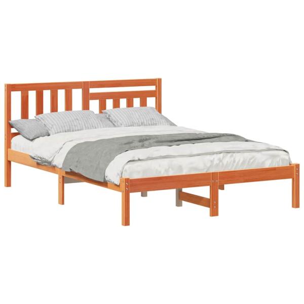 Bettgestell mit Kopfteil Wachsbraun 140 x 190 cm Massivkiefer