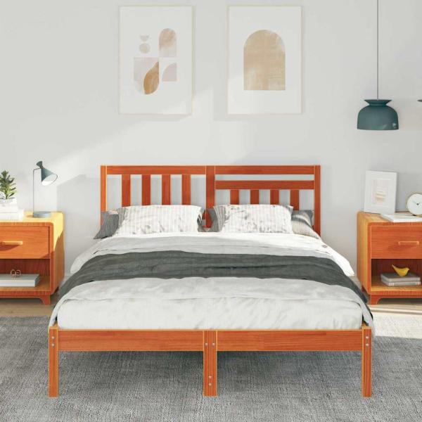 Bettgestell mit Kopfteil Wachsbraun 140 x 190 cm Massivkiefer