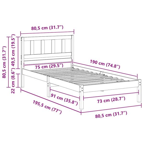 Bettgestell mit Kopfteil Braun 75 x 190 cm Massivkiefer