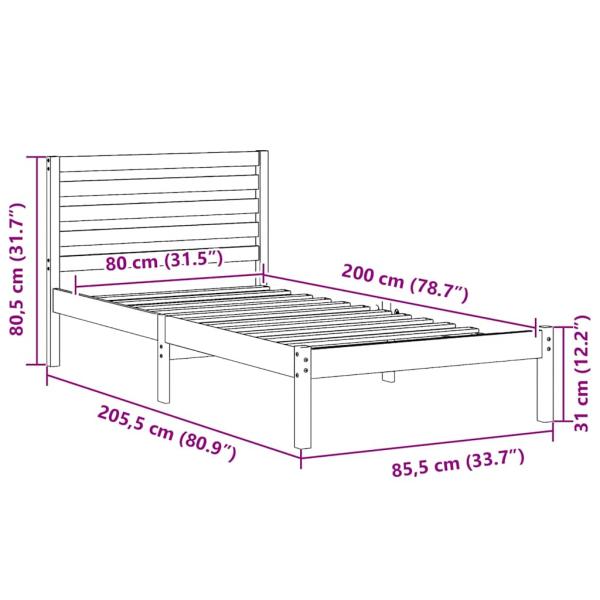 Bettgestell mit Kopfteil Wachsbraun 80 x 200 cm Massivkiefer